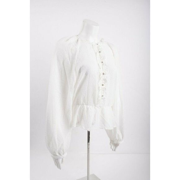 Zara Womans White Blouse Top Textured Weave Ruffle Size S NWT 3067/118 - Picture 6 of 7